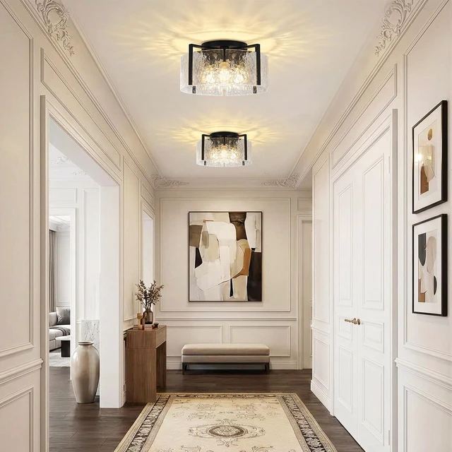 Alt view image 3 of 7 - 16" Semi-Flush Mount Ceiling Light, 4-Light Hammered Glass Drum Fixture