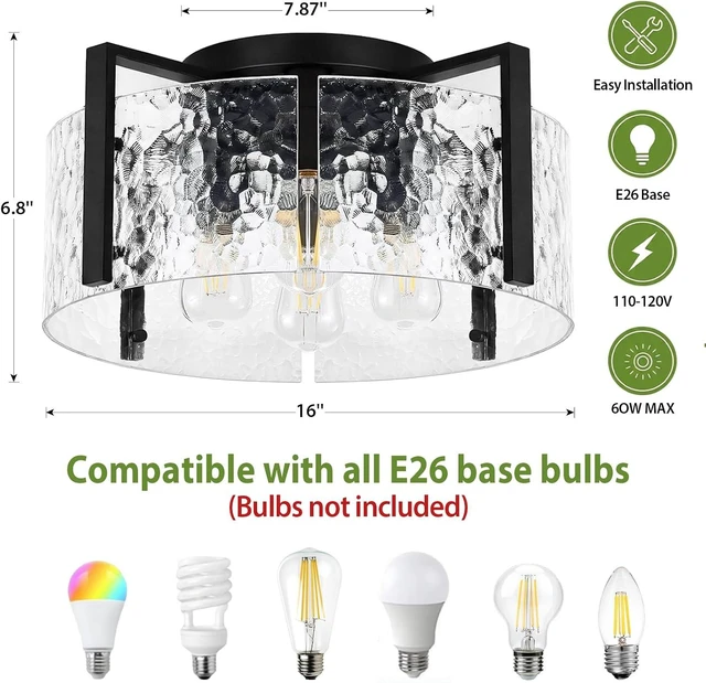 Alt view image 4 of 7 - 16" Semi-Flush Mount Ceiling Light, 4-Light Hammered Glass Drum Fixture