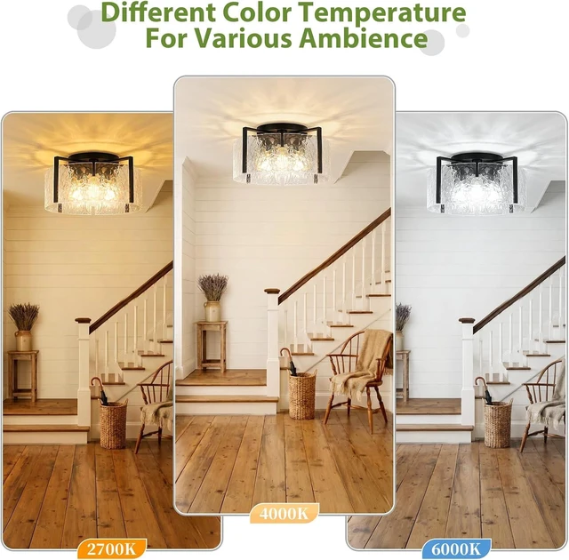 Alt view image 6 of 7 - 16" Semi-Flush Mount Ceiling Light, 4-Light Hammered Glass Drum Fixture