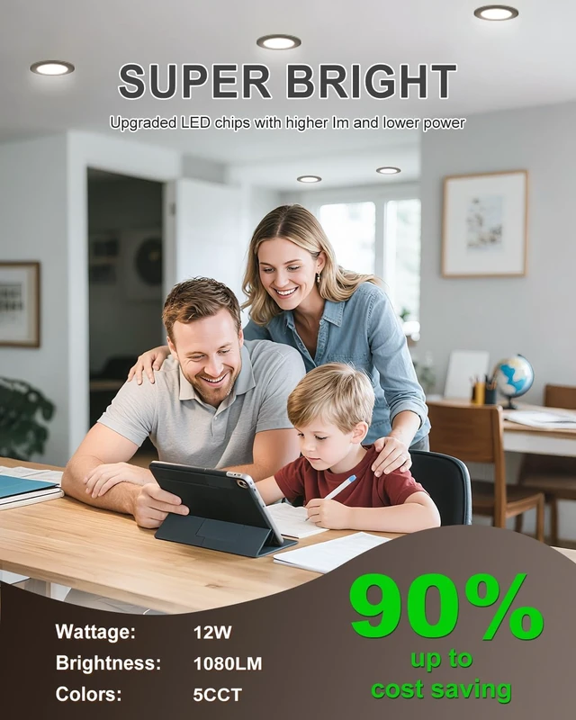 Alt view image 3 of 7 - zouzai 6 Pack 6 Inch Black LED Recessed Ceiling Light, 5CCT, Dimmable