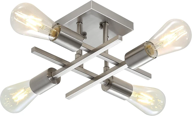 Main image of Industrial 4-Light Semi Flush Mount Ceiling Light Fixture, Modern Brushed Nickel Chandelier Lighting Sputnik Ceiling Lamp with E26 Bulb Base for Kitchen Bedroom Living Room Hallway Entryway