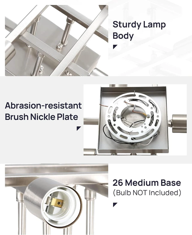 Alt view image 5 of 7 - Industrial 4-Light Semi Flush Mount Ceiling Light Fixture, Modern Brushed Nickel Chandelier Lighting Sputnik Ceiling Lamp with E26 Bulb Base for Kitchen Bedroom Living Room Hallway Entryway