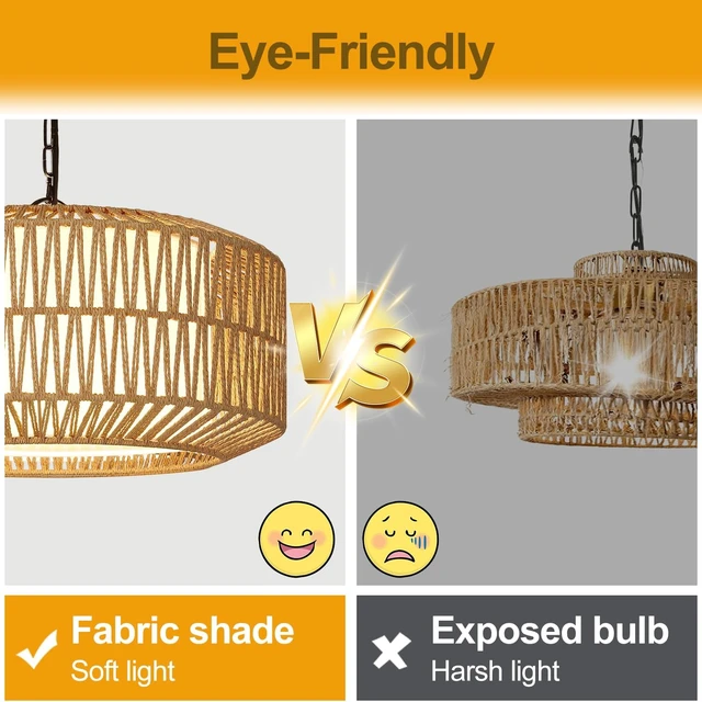 Alt view image 2 of 7 - 19" Rattan Chandelier for Dining Room, Boho Dining Room Light Fixture