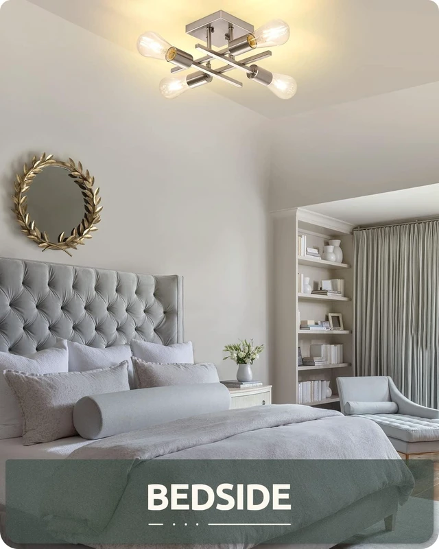 Alt view image 5 of 7 - Industrial 4-Light Semi Flush Mount Ceiling Light Fixture, Modern Brushed Nickel Chandelier Lighting, Farmhouse E26 Base Sputnik Ceiling Lamp, 3 Pack