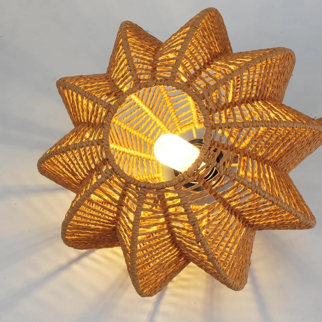 Alt view image 4 of 7 - Plug in Pendant Light Rattan Hanging Lights with Plug in Cord 15FT Hemp Rope Cord, Dimmable Switch Indoor Hanging Lamps for Boho Living Room BedroomBulb Included 11 x 7 inch