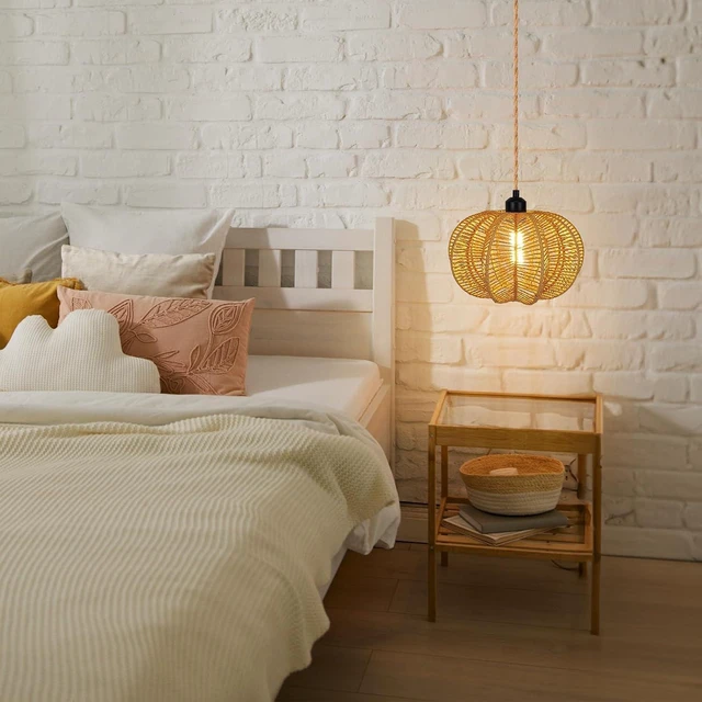 Alt view image 7 of 7 - Plug in Pendant Light Rattan Hanging Lights with Plug in Cord 15FT Hemp Rope Cord, Dimmable Switch Indoor Hanging Lamps for Boho Living Room BedroomBulb Included 11 x 7 inch