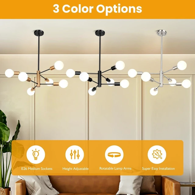 Alt view image 3 of 7 - Sheetea Modern Chandelier, Black Dining Room Light Fixture for Kitchen