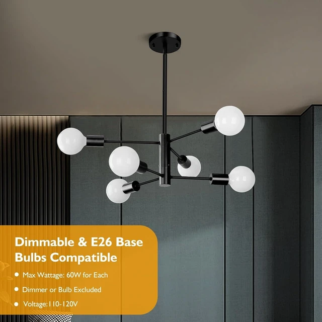 Alt view image 7 of 7 - Sheetea Modern Chandelier, Black Dining Room Light Fixture for Kitchen