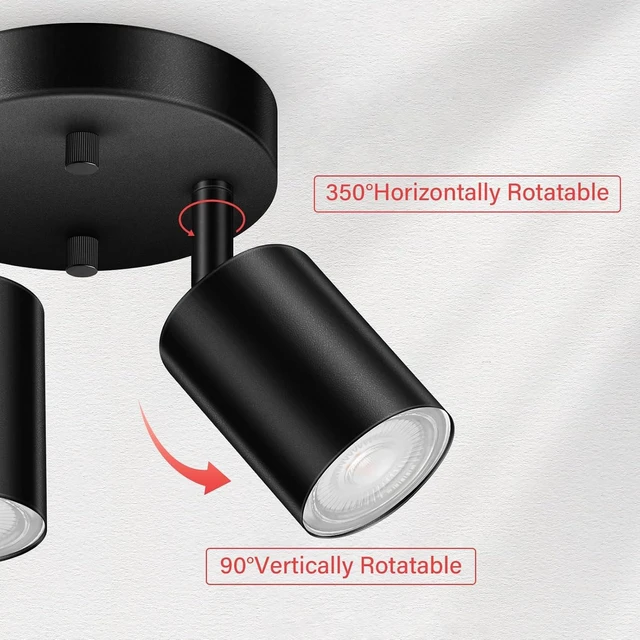 Main image of BoostArea LED 2 Light Track Lighting Kit, LED Track Lighting Fixtures, Black Round Ceiling Spot Lighting, Flexibly Rotatable Light Head for Kitchen, Living Room, Bedroom, GU10 Bulb Not Included
