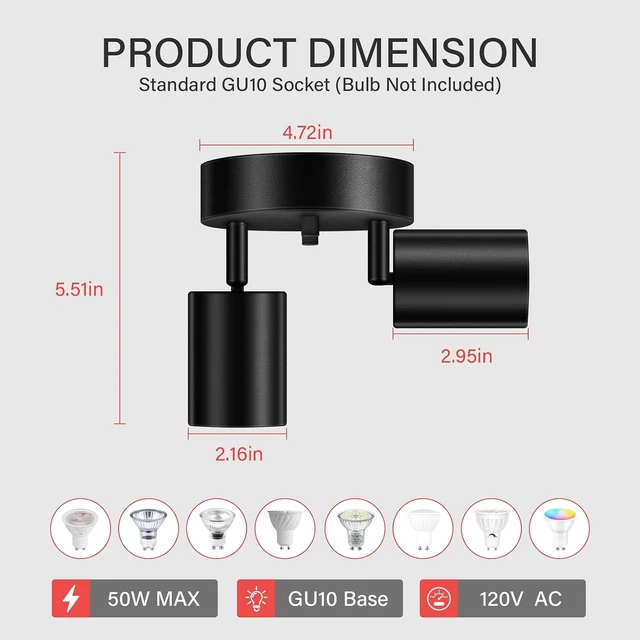 Alt view image 2 of 6 - BoostArea LED 2 Light Track Lighting Kit, LED Track Lighting Fixtures, Black Round Ceiling Spot Lighting, Flexibly Rotatable Light Head for Kitchen, Living Room, Bedroom, GU10 Bulb Not Included