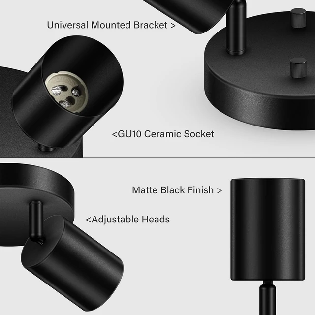 Alt view image 3 of 6 - BoostArea LED 2 Light Track Lighting Kit, LED Track Lighting Fixtures, Black Round Ceiling Spot Lighting, Flexibly Rotatable Light Head for Kitchen, Living Room, Bedroom, GU10 Bulb Not Included