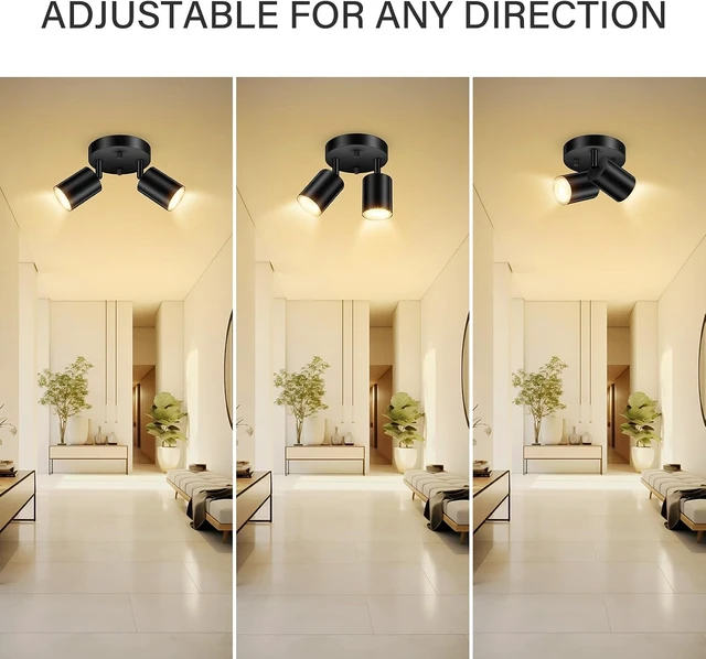Alt view image 4 of 6 - BoostArea LED 2 Light Track Lighting Kit, LED Track Lighting Fixtures, Black Round Ceiling Spot Lighting, Flexibly Rotatable Light Head for Kitchen, Living Room, Bedroom, GU10 Bulb Not Included