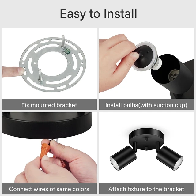 Alt view image 5 of 6 - BoostArea LED 2 Light Track Lighting Kit, LED Track Lighting Fixtures, Black Round Ceiling Spot Lighting, Flexibly Rotatable Light Head for Kitchen, Living Room, Bedroom, GU10 Bulb Not Included