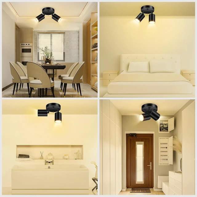 Alt view image 6 of 6 - BoostArea LED 2 Light Track Lighting Kit, LED Track Lighting Fixtures, Black Round Ceiling Spot Lighting, Flexibly Rotatable Light Head for Kitchen, Living Room, Bedroom, GU10 Bulb Not Included