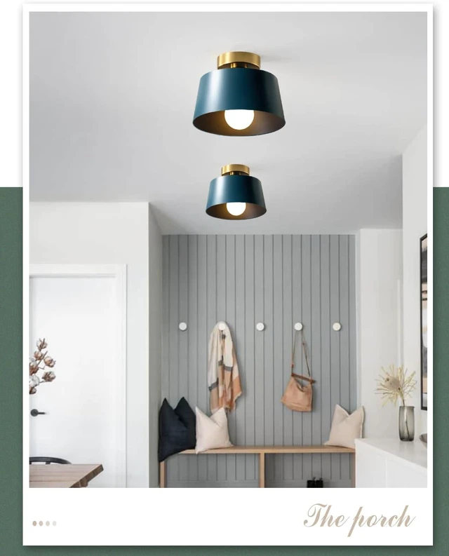 Alt view image 6 of 7 - Ceiling Light Fixture, Hallway Ceiling Light with Gold Plate and Matte Black Shade, Modern Simple Style Porch Light Fixtures Semi Flush Mount (Blue)