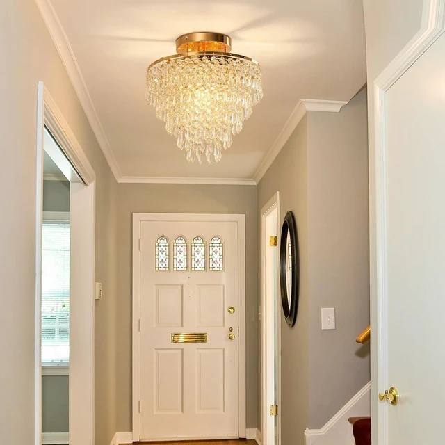 Alt view image 2 of 7 - FRIXCHUR 11.8 in Gold Crystal Chandelier, Flush Mount E26 Ceiling Light