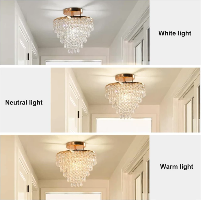 Alt view image 5 of 7 - FRIXCHUR 11.8 in Gold Crystal Chandelier, Flush Mount E26 Ceiling Light