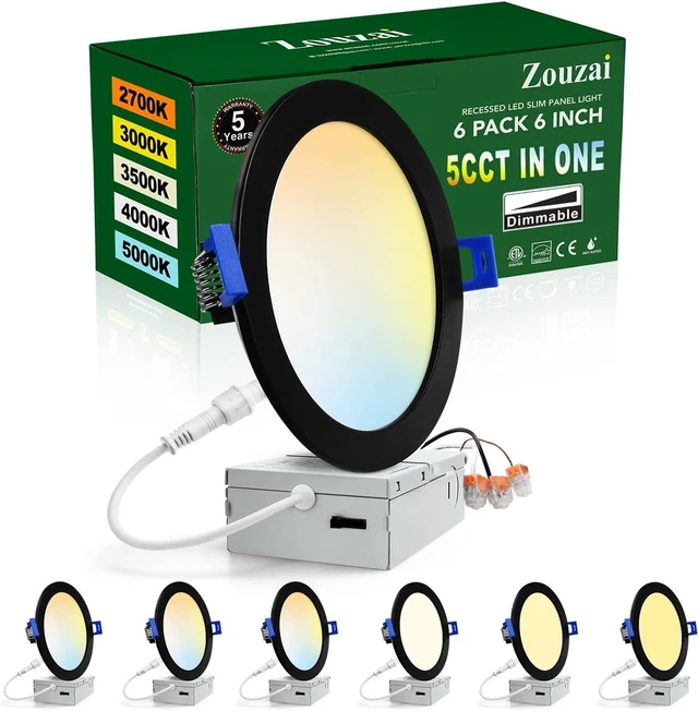 Main image of zouzai 6 Pack 6 Inch Black LED Recessed Ceiling Light, 5CCT, Dimmable
