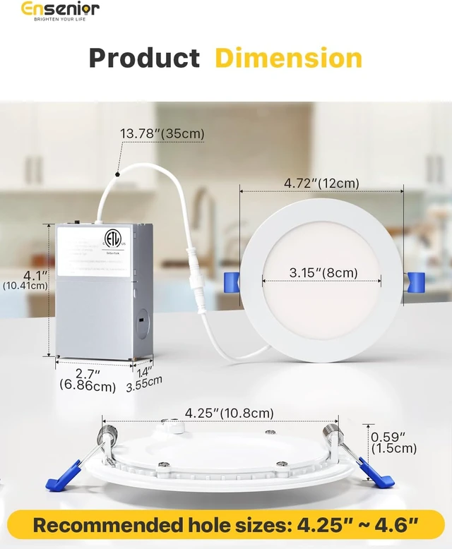 Alt view image 5 of 7 - Ensenior 20 Pack 4 Inch LED Recessed Light, 5CCT Dimmable Canless Wafer