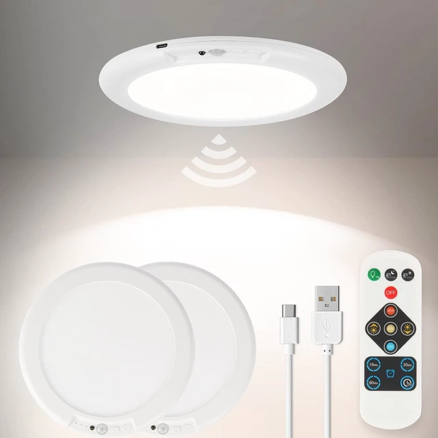 Main image of 2 Pack Motion Sensor Ceiling Light Battery Operated with Remote 3CCT