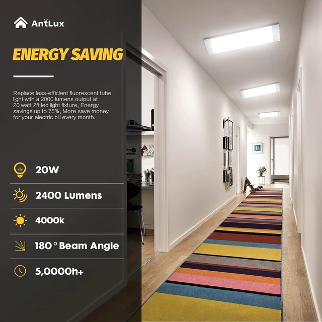 Alt view image 2 of 7 - ANTLUX 2FT LED Kitchen Puff Ceiling Light Fixture 20W 4000K, 2 Pack