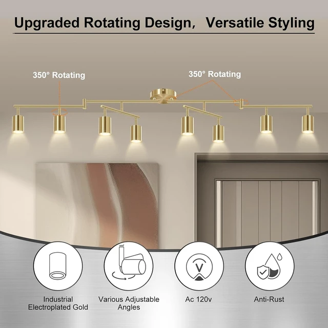 Alt view image 2 of 7 - AUQUEE 8 Light Track Lighting Fixtures Ceiling, Gold Kichen Track Lighting Fixtures, Rotatable Light Heads, Adjustable Modern LED Track Lights for Kitchen/Hallway, No GU10 Bulb