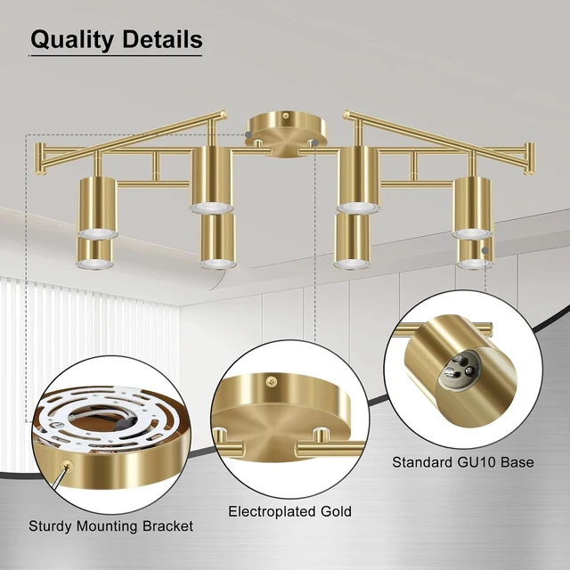 Alt view image 5 of 7 - AUQUEE 8 Light Track Lighting Fixtures Ceiling, Gold Kichen Track Lighting Fixtures, Rotatable Light Heads, Adjustable Modern LED Track Lights for Kitchen/Hallway, No GU10 Bulb