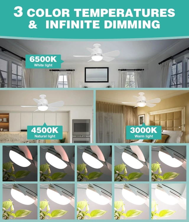 Alt view image 3 of 7 - HK Socket Fan Light Small Ceiling Fan With Light and Remote, 20 Inch Screw-in for E26/E27 Base, 5 Speed Dimmable Mini for Bedroom Kitchen and Small Rooms, White