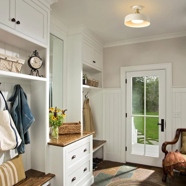 Alt view image 2 of 7 - Semi Flush Mount Ceiling Light Fixture, Brass Accent, 12.6" Metal Shade