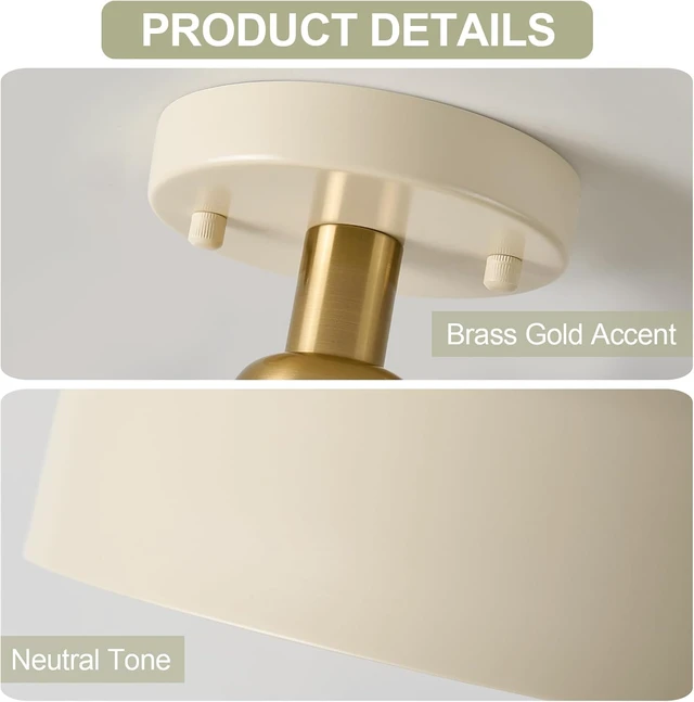 Alt view image 4 of 7 - Semi Flush Mount Ceiling Light Fixture, Brass Accent, 12.6" Metal Shade