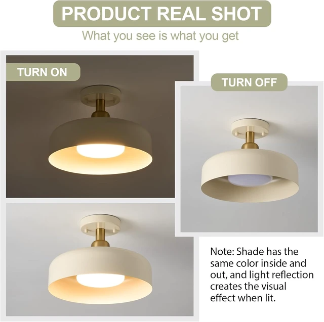 Alt view image 5 of 7 - Semi Flush Mount Ceiling Light Fixture, Brass Accent, 12.6" Metal Shade