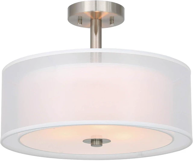 Main image of XiNBEi Lighting 16" Drum Semi Flush Ceiling Light Brushed Nickel for Living