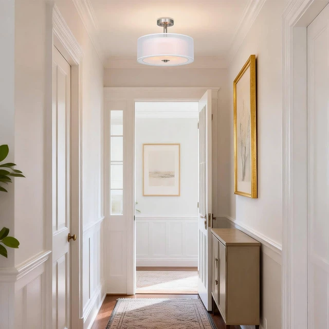 Alt view image 2 of 7 - XiNBEi Lighting 16" Drum Semi Flush Ceiling Light Brushed Nickel for Living