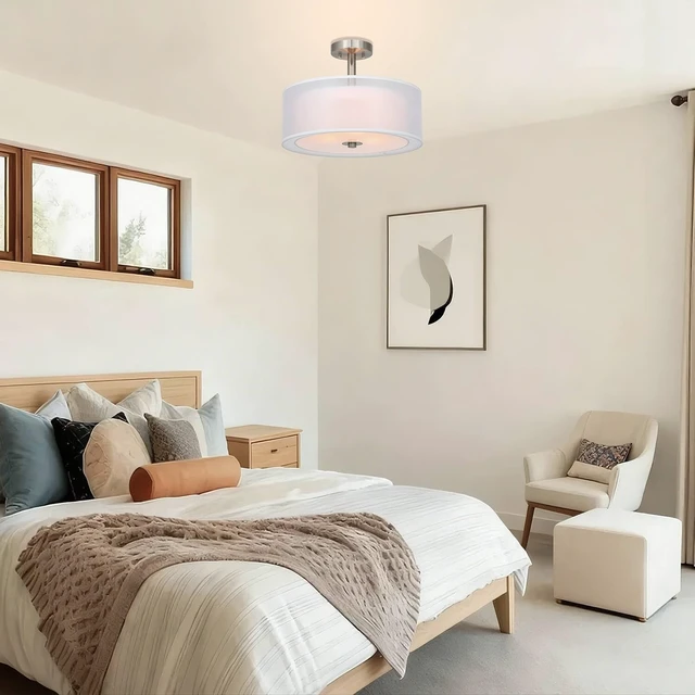 Alt view image 3 of 7 - XiNBEi Lighting 16" Drum Semi Flush Ceiling Light Brushed Nickel for Living