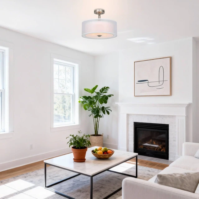 Alt view image 4 of 7 - XiNBEi Lighting 16" Drum Semi Flush Ceiling Light Brushed Nickel for Living