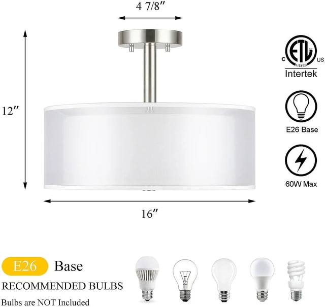 Alt view image 5 of 7 - XiNBEi Lighting 16" Drum Semi Flush Ceiling Light Brushed Nickel for Living