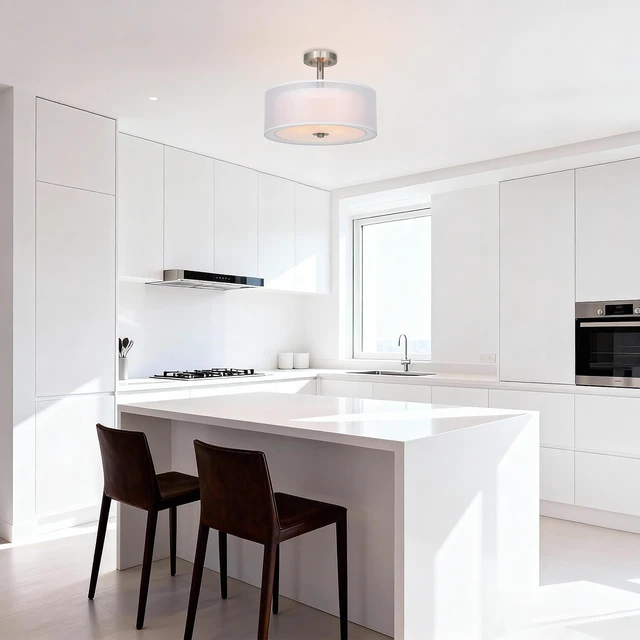 Alt view image 7 of 7 - XiNBEi Lighting 16" Drum Semi Flush Ceiling Light Brushed Nickel for Living