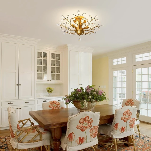 Alt view image 2 of 7 - Ganeed 4-Light Crystal Chandelier, 23.6 Inch Gold Flush Mount Fixture