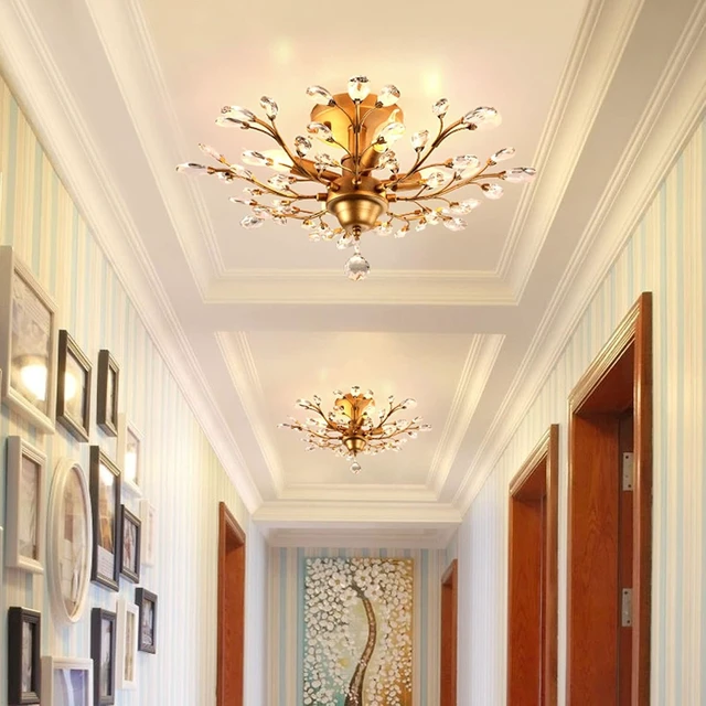 Alt view image 3 of 7 - Ganeed 4-Light Crystal Chandelier, 23.6 Inch Gold Flush Mount Fixture
