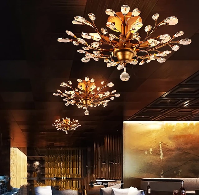 Alt view image 4 of 7 - Ganeed 4-Light Crystal Chandelier, 23.6 Inch Gold Flush Mount Fixture