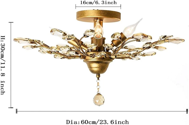 Alt view image 5 of 7 - Ganeed 4-Light Crystal Chandelier, 23.6 Inch Gold Flush Mount Fixture