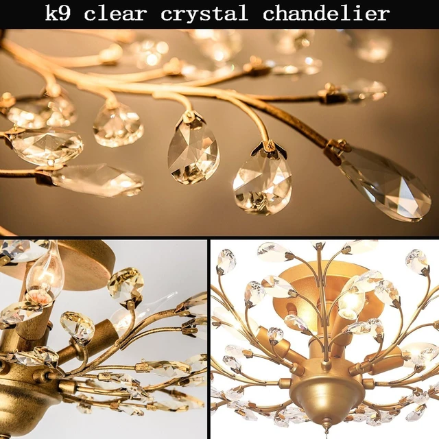 Alt view image 6 of 7 - Ganeed 4-Light Crystal Chandelier, 23.6 Inch Gold Flush Mount Fixture
