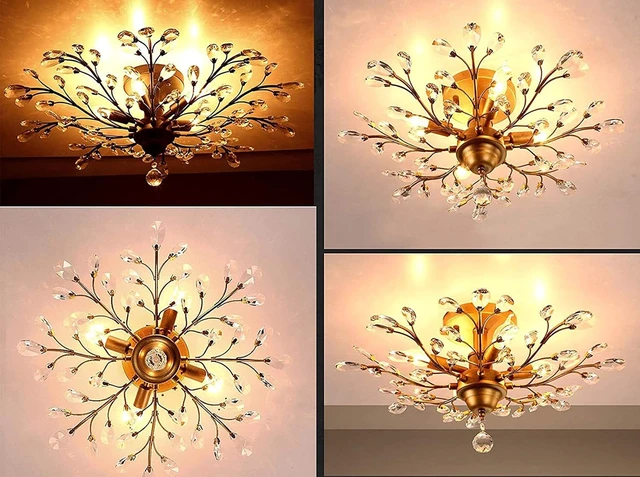 Alt view image 7 of 7 - Ganeed 4-Light Crystal Chandelier, 23.6 Inch Gold Flush Mount Fixture