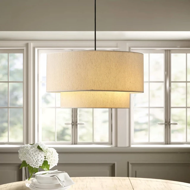 Alt view image 2 of 7 - Aiwen 20" Drum Pendant Light Fixtures, 2-Tier Farmhouse Pendant Lighting
