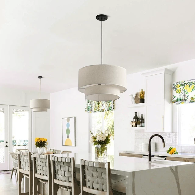Alt view image 3 of 7 - Aiwen 20" Drum Pendant Light Fixtures, 2-Tier Farmhouse Pendant Lighting
