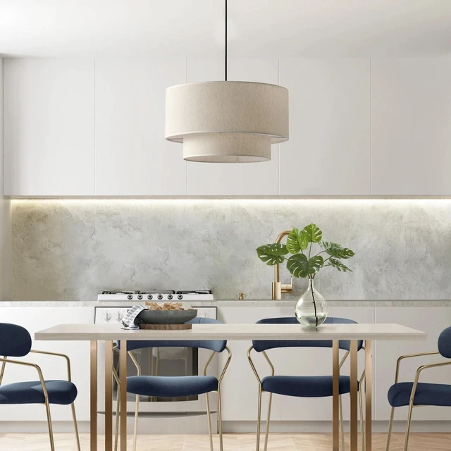 Alt view image 4 of 7 - Aiwen 20" Drum Pendant Light Fixtures, 2-Tier Farmhouse Pendant Lighting
