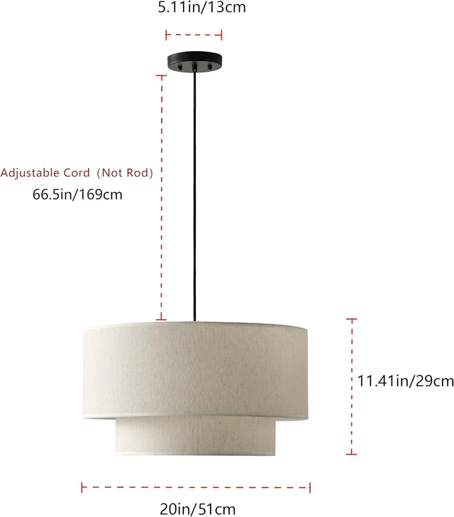 Alt view image 7 of 7 - Aiwen 20" Drum Pendant Light Fixtures, 2-Tier Farmhouse Pendant Lighting