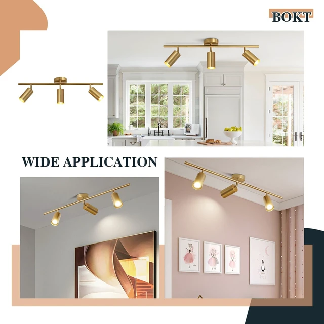 Alt view image 3 of 7 - BOKT Gold 3-Lights Track Lighting Brushed Brass Ceiling Spotlight Light