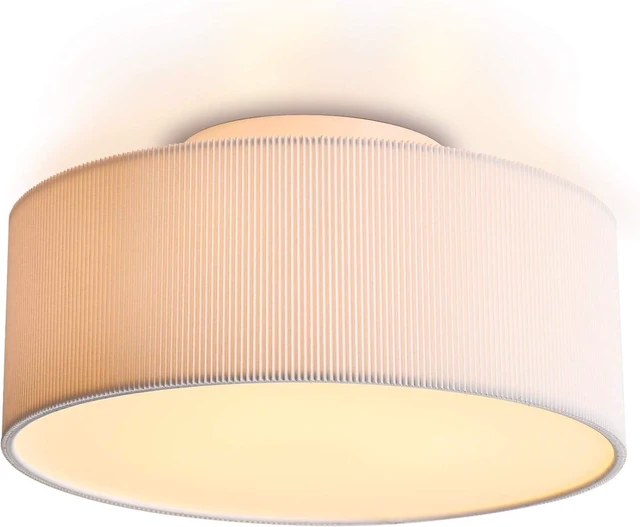 Main image of SomSom Ceiling Light, 15'' Modern Stripe Fabric Pendant Light Shade Flush Mount, Large Drum Lampshade, Lamps for bedrooms, Flush Chrome Matt, 3 Bulbs