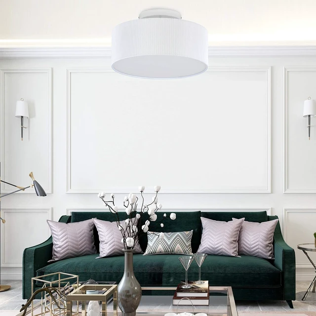 Alt view image 7 of 7 - SomSom Ceiling Light, 15'' Modern Stripe Fabric Pendant Light Shade Flush Mount, Large Drum Lampshade, Lamps for bedrooms, Flush Chrome Matt, 3 Bulbs